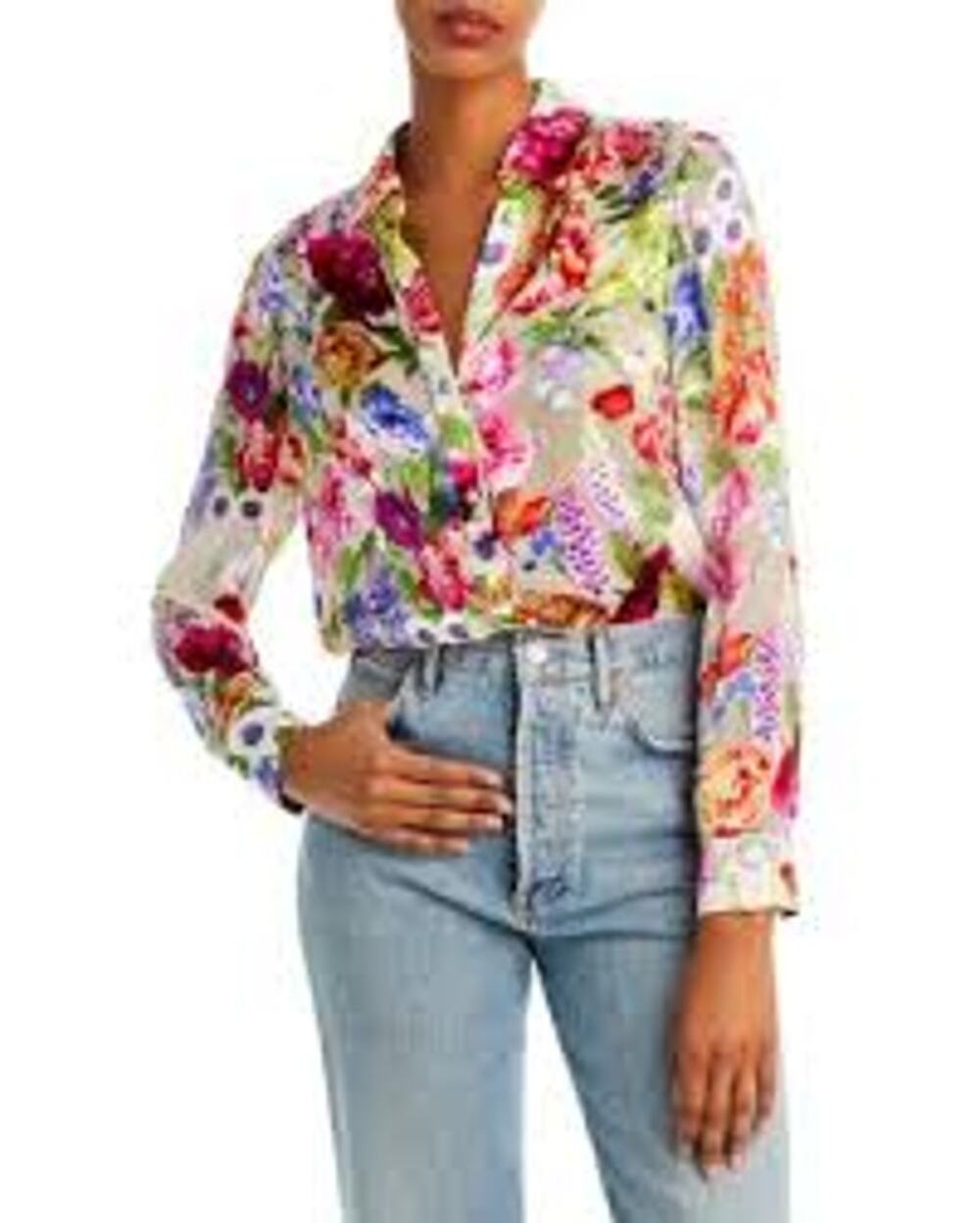 Alice + Olivia Women's Eloise XS Floral Print Long Sleeve Blouse Top Multicolor